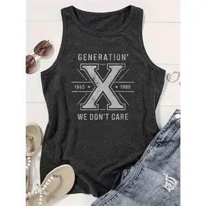 X GENERATION's Fashion Women's Printed Sleeveless T-Shirt, Comfortable Casual Sports Daily Vest Top, Crew Neck, Beach Vacation T-Shirt, Spring and Summer Essentials