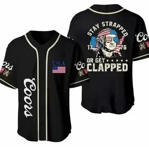 Stay Strapped Or Get Clapped 1776 George Washington Black Baseball Jersey, Patriotic USA Flag Beer Shirt