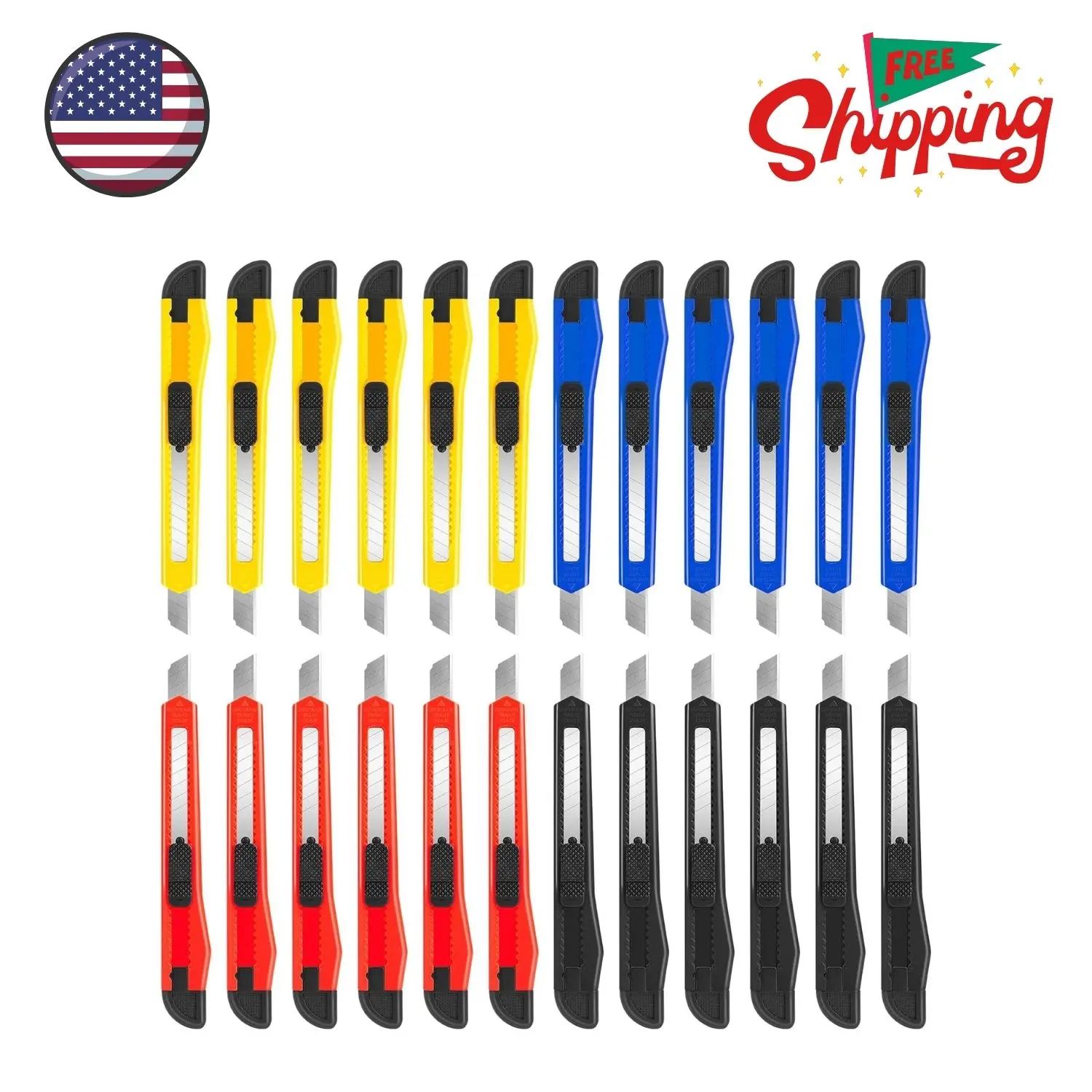 24Pack Box Cutters (9MM Wide Blade Cutter) Utility Knife Box