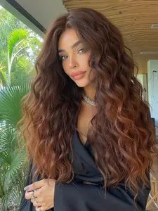 28 Inch Deep Curly Ombre Wig with Natural Part, Elegant Wig, Heat Resistant Synthetic Hair, Long Natural Looking Wigs for All Seasons, Stylish and Versatile