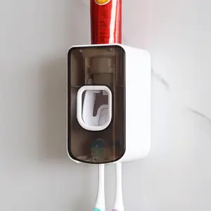 2 Slot Toothbrush Holder and Toothpaste Dispenser Wall Mounted, Automatic Toothpaste Squeezer, 2 in 1 Tooth Brush Toothpaste Organizer