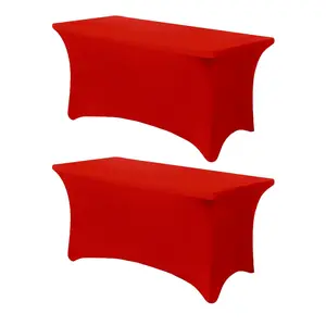 Sunfans 2 Pack 6FT Rectangular Tablecloth, Fitted, Washable and Wrinkle Resistant Stretch Patio Table Cover for Wedding, Banquet and Parties Decor Decoration Ornaments Red