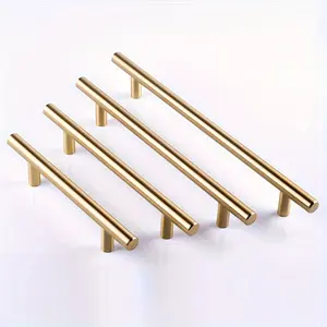 Set of 6 Golden Stainless Steel Knobs for Kitchen Cabinet Doors And Furniture Drawers, Featuring T-Bar Handles