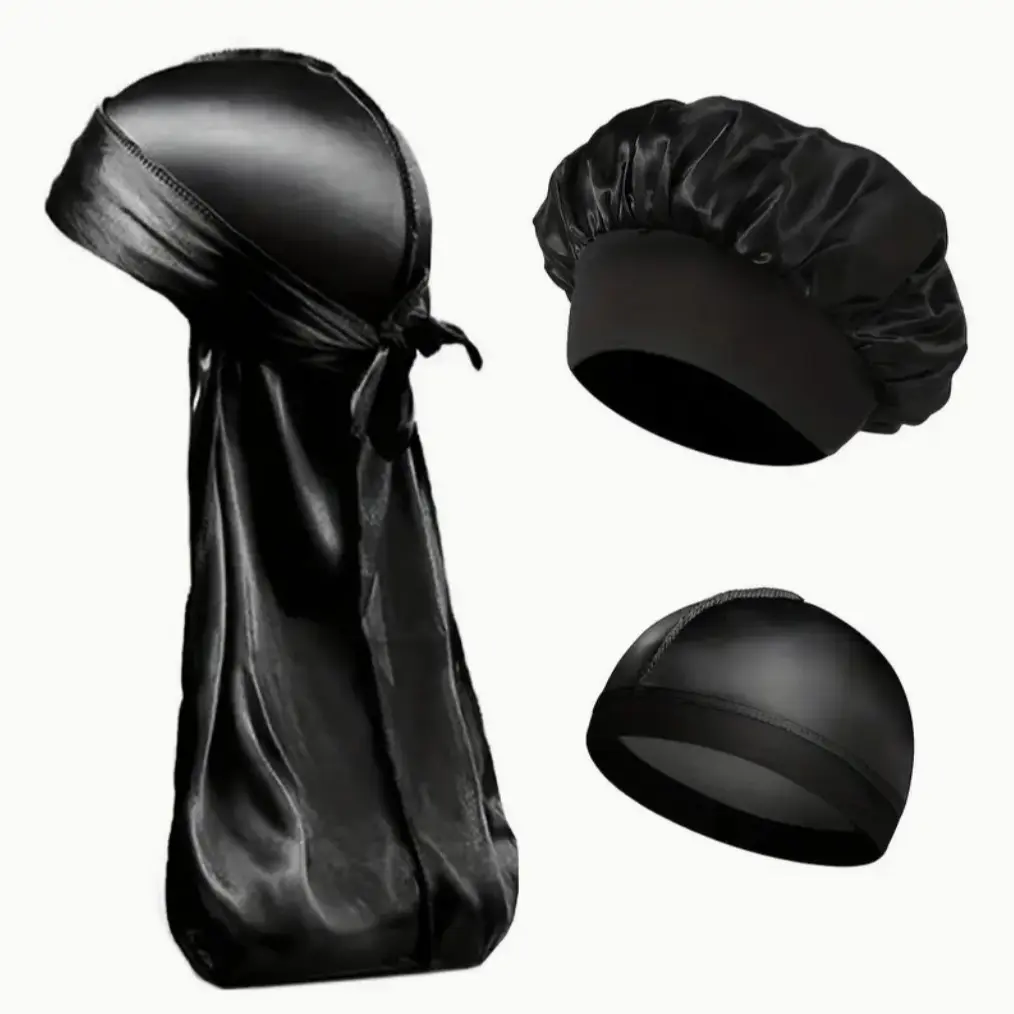3-Piece Set Men Women Wave Curl Hair Towel Wrap, Smooth Satin Luxury Durag Headscarf, Premium Quality, Soft & Durable, Unisex