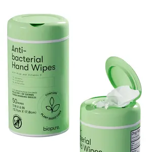 Antibacterial Hand Wipes Fresh Morning Breeze- Antibacterial Wipes with Aloe and Vitamin E Formula | 5"x7" Wet Wipes Canister | No Parabens, Sulfates or Phthalates, Kills 99% of Germs, 50 ct