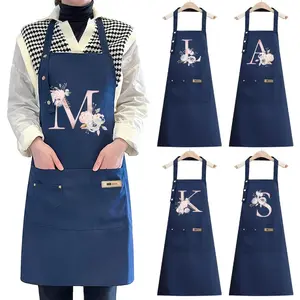 Letter & Floral Pattern Apron, 1 Count Adjustable Shoulder Strap & Large Pocket Apron, Professional Apron for Cooking, Gardening, Painting, Baking