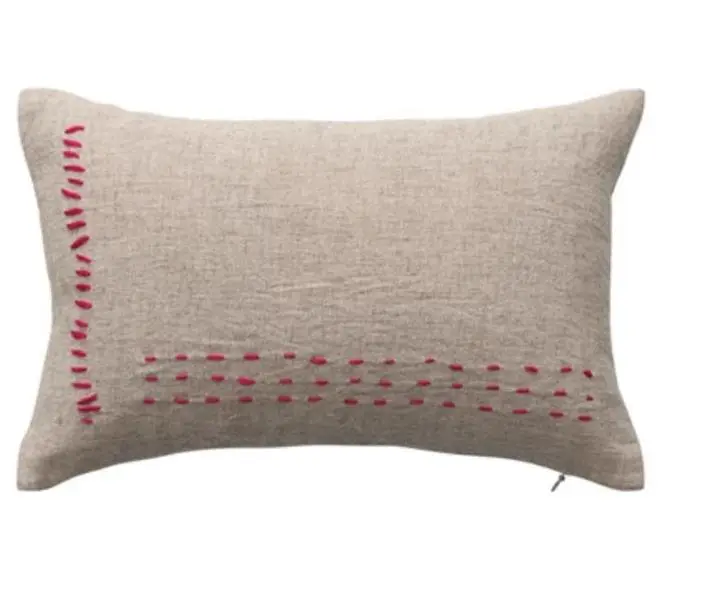 Embroidered Rectangular Lumbar Pillow, Single Embellished Fabric Pillow for Room Decor