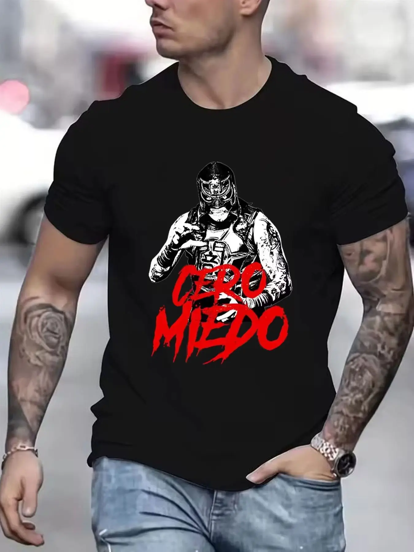 Penta El Zero Miedo Wwe Wrestling Graphic Round Neck Crewneck Tee, Unisex Fitted Short Sleeve Shirt, Casual Streetwear for All Seasons, Perfect Gift, Menswear