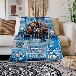 Detroit Football Fan Flannel Flannel Blanket, Contemporary Polyester 100% Knit Fabric, All Seasons Warm Throw for Office, Home, Bedroom, Knee Warmth, Christmas Gift for Family and Friends-280GSM