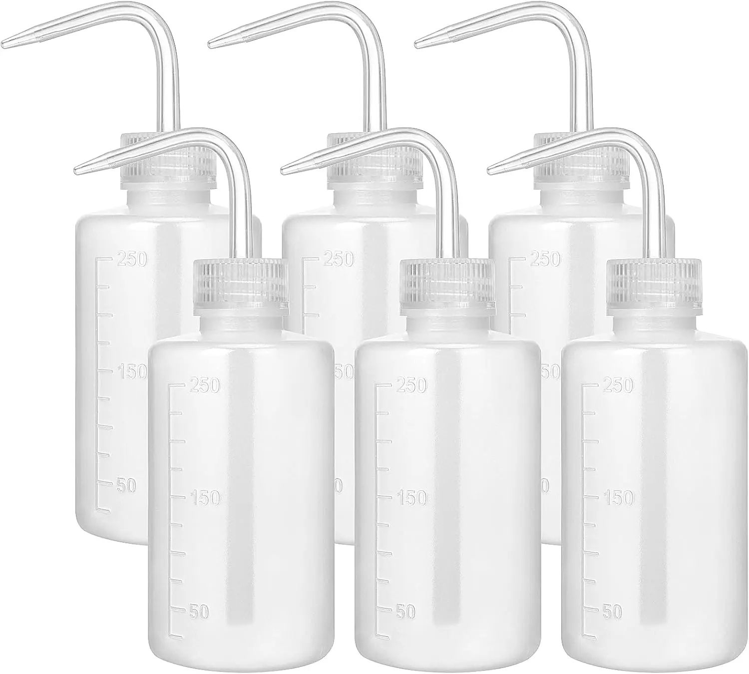 6-Pack 250ml Round LDPE Plastic Squeeze Bottles for Liquids, Narrow Mouth with Scale Labels, Small Watering Can for Indoor Plants, Lab Tattoo Cleaning Tool