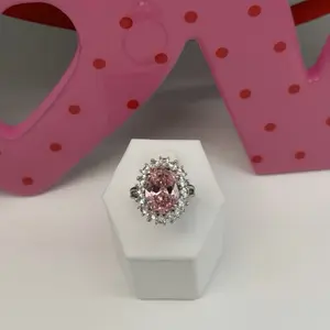 (R29) Silver Ring with Giant Pink Diamond Center for Women