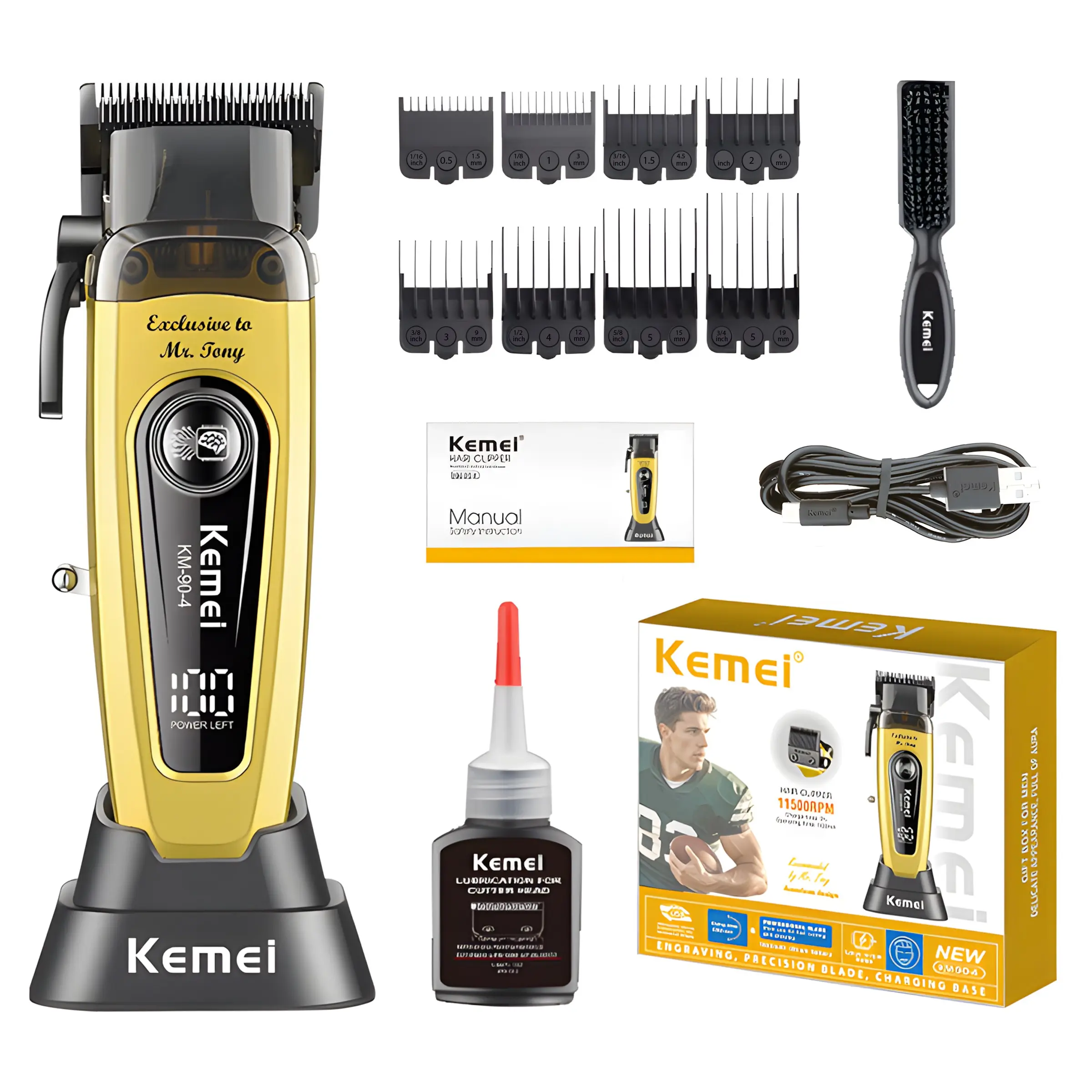 Kemei Km-90-4 Professional Hair Clipper, Cordless Hair Clipper, USB Charging Wireless Freedom Control, 11500rpm High Speed Power, Perfect Styling, High Quality Trimmer, Cordless Rechargeable Clipper