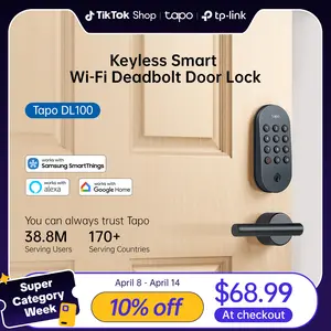 TP-Link & Tapo DL100 Wi-Fi Deadbolt Door Lock – Keyless Tactile Buttons, Customized Access with in-App Monitoring, Auto-Lock, IP54 Weatherproof, BHMA Grade 3, Compatible with Standard Door Sizes