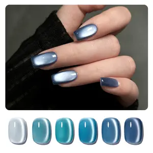 GAOY Tropical Sea Cat Eye Gel Nail Polish Set with Magnet for Blue Glitter Holographic Cat Eye, Salon UV Gel Manicure and Nail Art DIY at Home