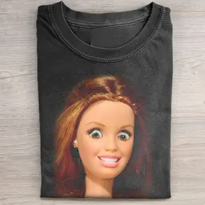 Surprised Barbie Print T-Shirt, Funny Barbie Meme Graphic Tee, Shocked Barbie Face Shirt, Y2K Pop Culture Short Sleeve Unisex Tee