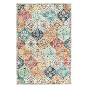 【GARVEE】9x12 Area Rug, Rugs for Living Room, Washable Rug, Vintage Rugs for Entryway, Traditional Floor Cover, Thin Carpet, Kitchen Distressed Non Slip Mat, Print Rug for Bedroom Dining Room, Orange Multi