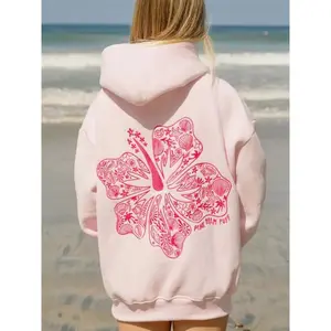 Women's Retro Floral Hoodie – Oversized Cotton Long Sleeve Pullover with Embroidered Flowers, Loose Y2K Streetwear for Beach & Casual Days, TikTok Viral