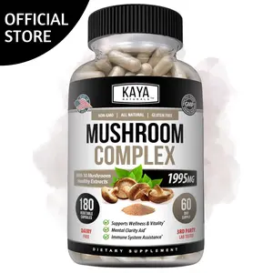 Kaya Naturals Premium Mushroom Complex Potent Supplement | Mushroom Complex Capsules 1330mg Per Serving - Aids Mental Clarity Supports, Immune System, Wellness & Vitality | 180 Count
