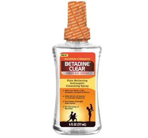 Betadine Clear First Aid Spray, Max Strength Pain Relieving Antiseptic Cleansing Spray, No Stinging, Kills 99.9% of Germs*, Helps Prevent Infections, 6 oz