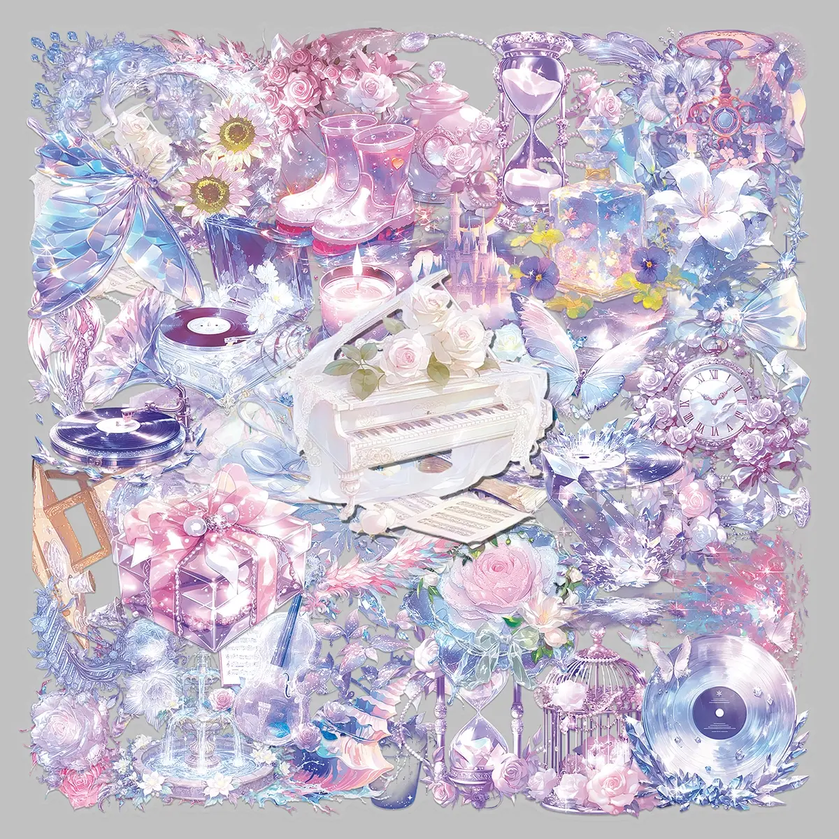 50 pcs dreamy cartoon small fresh personality trend high appearance level transparent stickers creative storage box tablet computer decorative stickers Sticker Packs Decoration Sticker