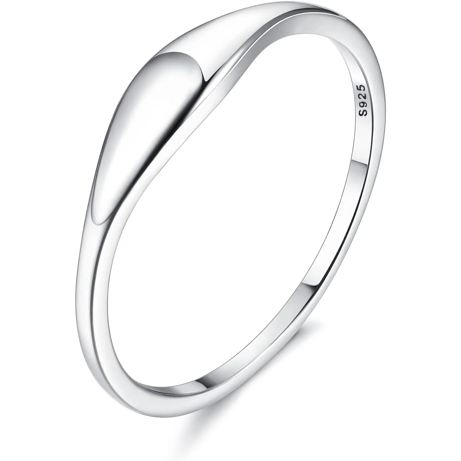 MILACOLATO 925 Sterling Silver Women's Rings - 18K White Gold Plated, Oval Dome Plain Signet, Non Tarnish Jewelry, Stackable Comfort Fit Band for Adults, Birthday, Valentine's (Sizes 5-10, Thumb/Matching Rings, Casual Daily Wear)