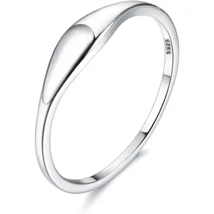 MILACOLATO 925 Sterling Silver Rings for Women 18K White Gold Plated Dome Oval Plain Signet Rings Tarnish Resistant Stackable Statement Band Thumb Rings Comfort Fit Size 5-10