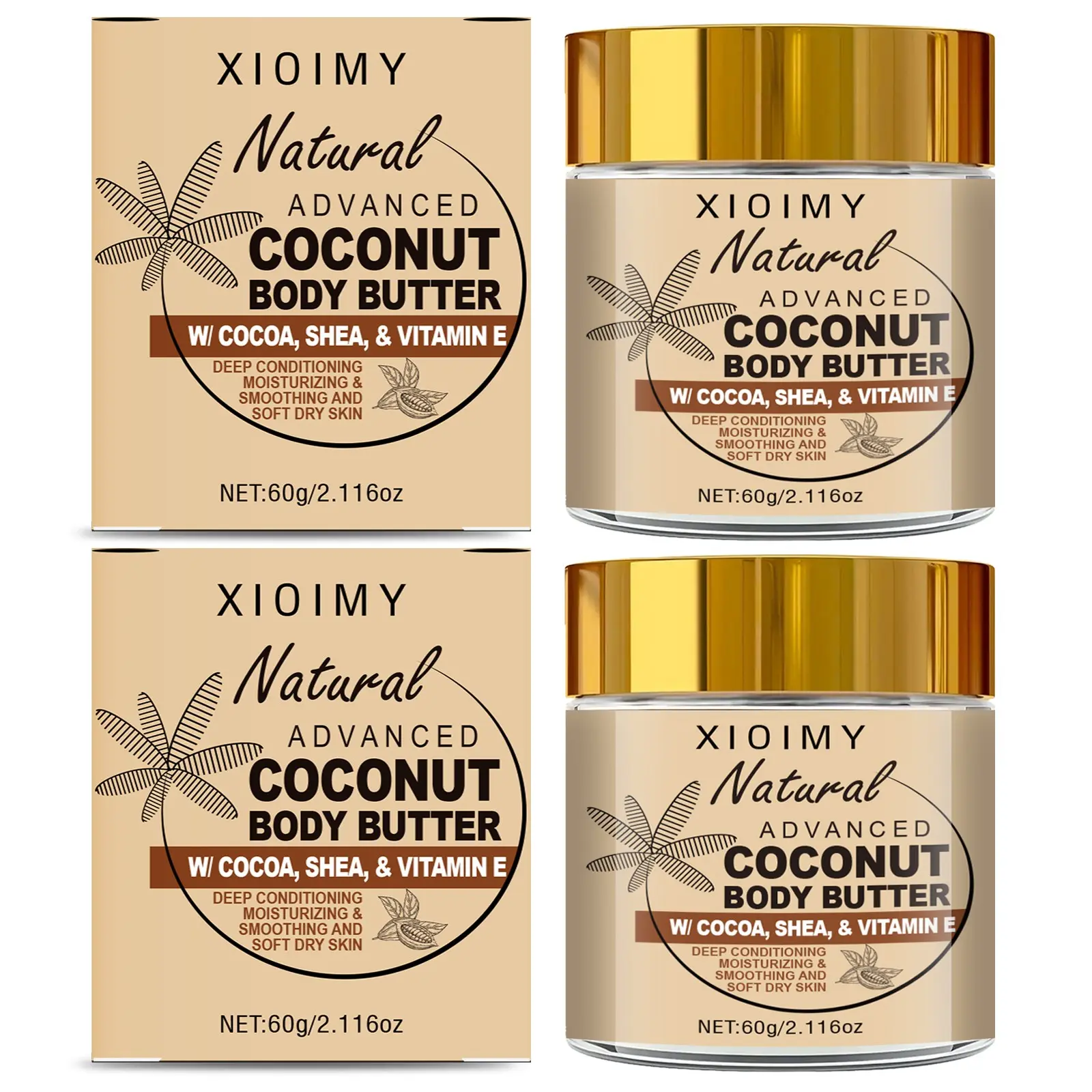 2.116 Oz Coconut Cocoa Butter Body Moisturizer, Body Care, Strong Hydration, Gentle Nourishing Smooth, Deeply Moisturizing, Hydrating, Smooth Skin, Contains Shea Butter & Sodium Hyaluronate, All Skin Types