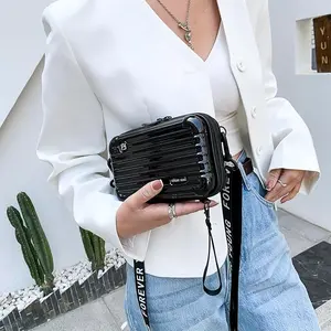 Luggage Small Bag Women's Crossbody Shoulder Personality Hand-Held Mini Suitcase-Style Box Small Square Women's Bag (Black)