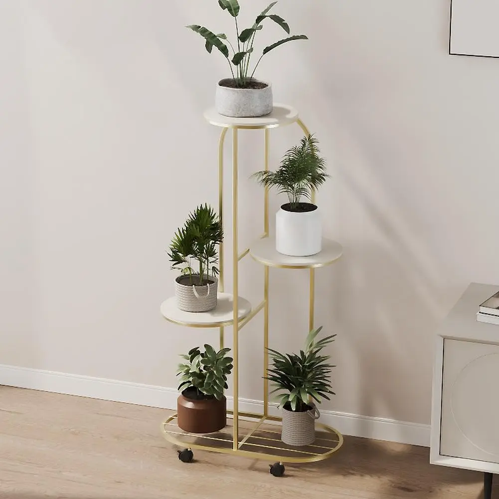 【GARVEE】Metal flower rack, 5 levels, plant rack, multi-layer flower stand, plant stand, flower bench, flower ladder, plant ladder, standing rack for indoor and outdoor use, gold, 104 cm