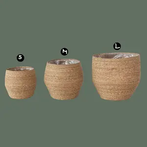 Decorative Woven Seagrass Basket with Plastic Lining, 3 Size Options