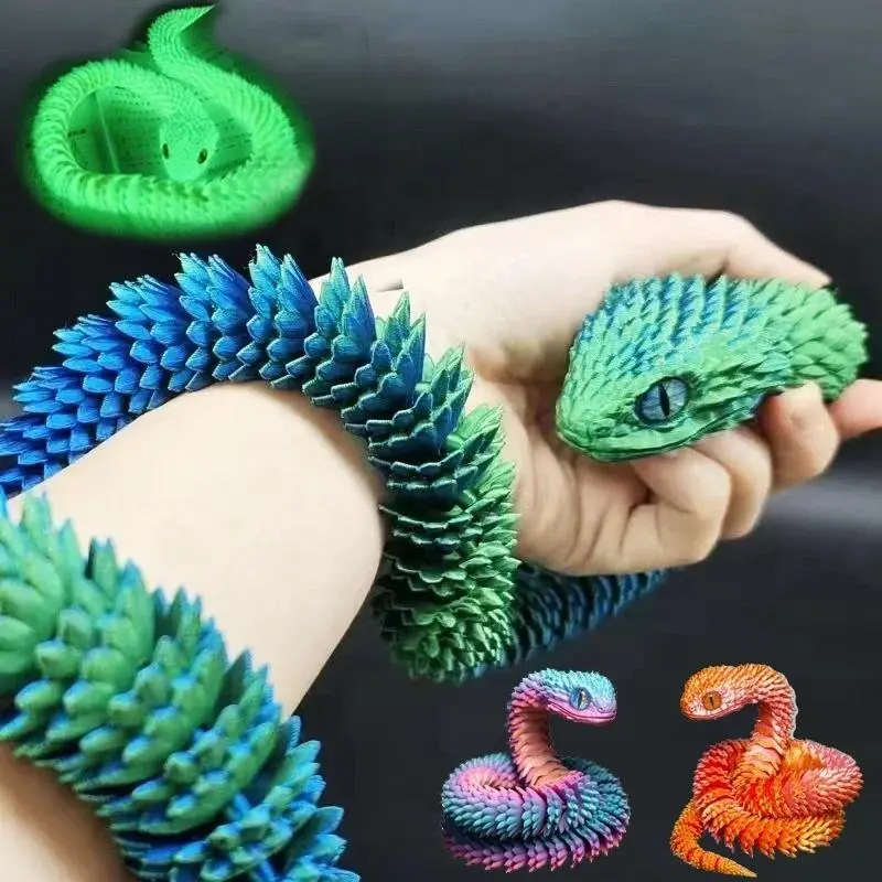 3D Printed Snake Movable Joint Fidget Toy Figurine Simulation Snake Office Desktop Ornament Gifts Crafts Figurines Miniatures Decor White
