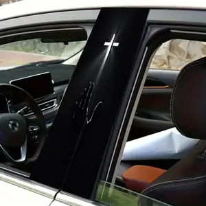 Praying Hands Glowing Cross Car B-Pillar Sticker, Religious Christian Decal, Spiritual Faith Car Exterior Decoration, Fits Cars/Trucks/SUVs, Nighttime Visibility, Versatile Fitment