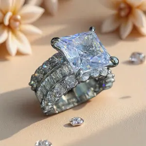 1pc 4-Prong Square Cubic Zirconia Ring Women's Promise Wedding Band Classic Engagement Style Light Luxury Elegant Jewelry Party Dinner Statement Accessory Fashionable Luxury Gift for Girls