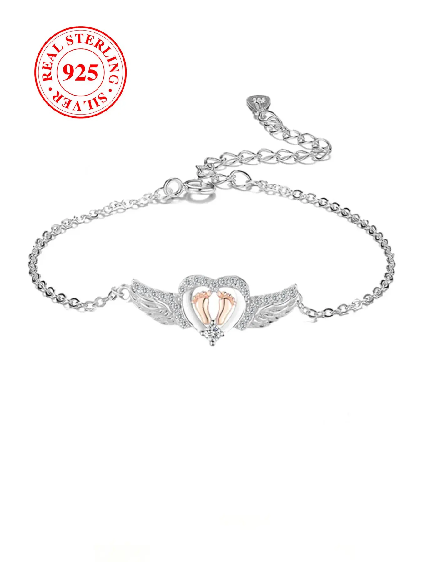 S925 Sterling Silver Wing & Footprint Design Bracelet, Elegant Women's Bracelet, Fashionable Bracelet, Pretty Bracelet, Exquisite Bracelet, High Quality Bracelet, Beautiful Bracelets, Fashion Jewelry Accessories for Women & Girls As Gift