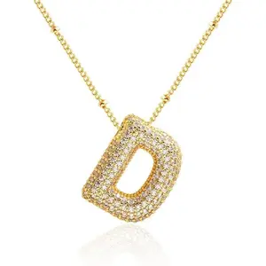 Bubble Letter Necklace for Women,  Letter Initial Necklace Zircon Alphabet Necklace Crystal Bubble Necklace Pendan for Girls, Teens