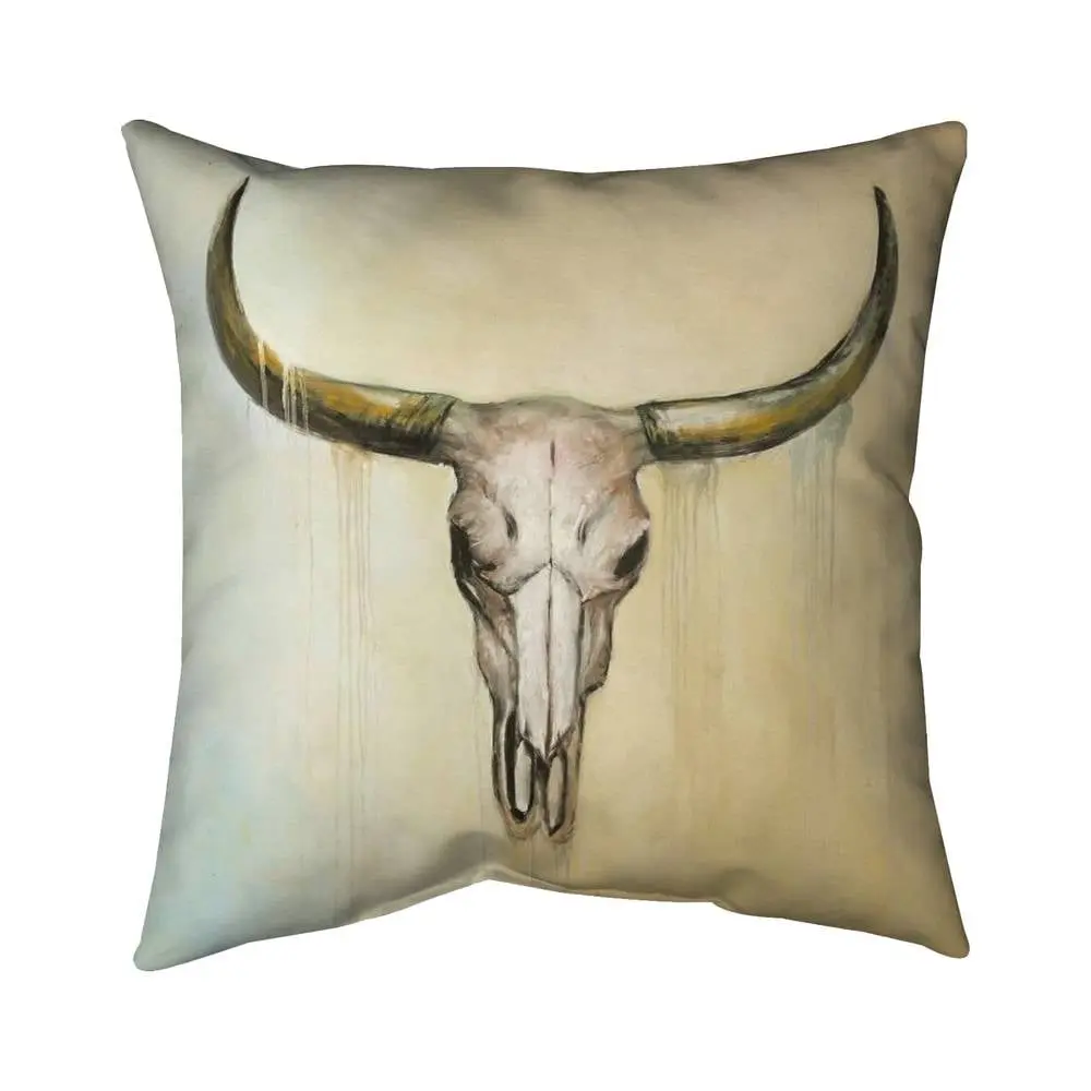 Brown Rustic Cow Skull Motif 360-Stand Pillow, 16x16in Poly Twill Fabric, Plush Insert, Western Vibe Home Decor, Durable Cushions