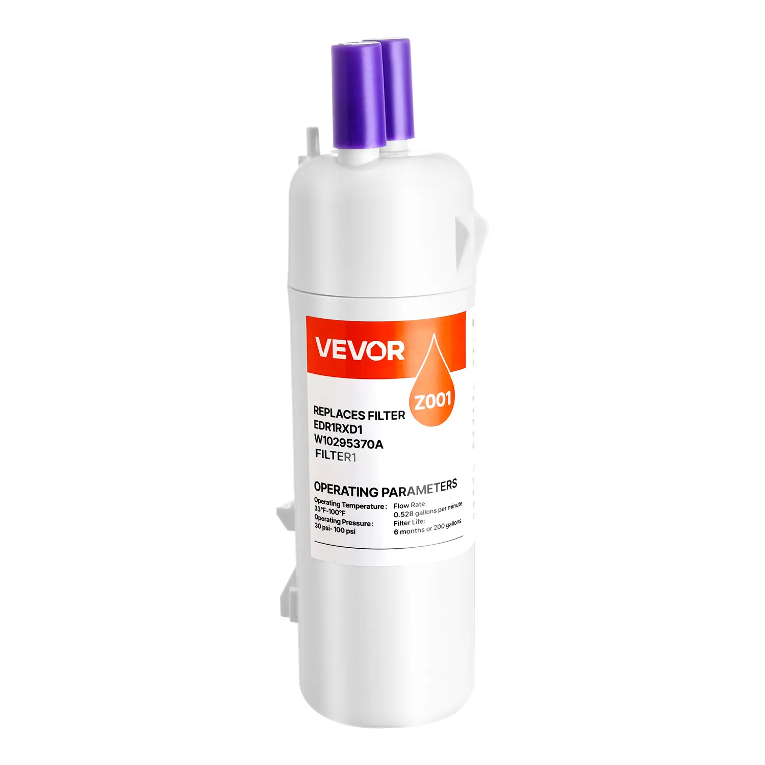 VEVOR Refrigerator Water Filter Replacement, TikTokShopBlackFriday, Carbon Block Filtration for Clear Drinking Water, Certified to Reduce Chlorine, Taste & Odor, Lead, Sediments, 70+ Contaminants, White, 1 Pack