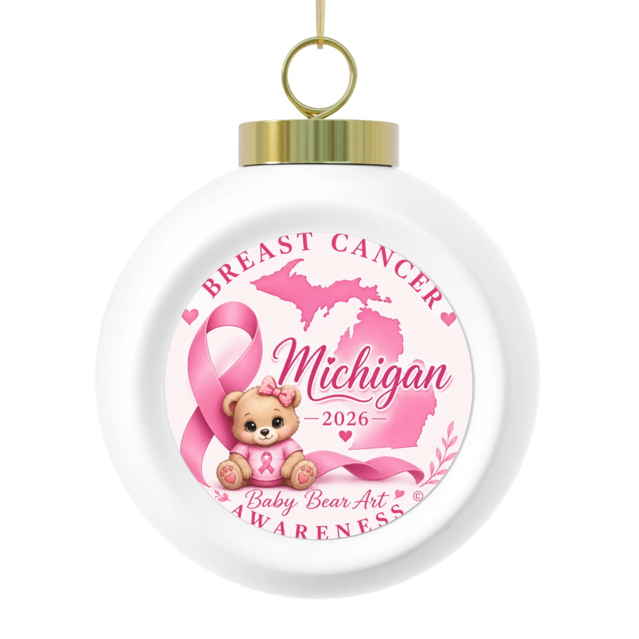 Michigan Breast Cancer Awareness Ornament | Christmas Ball Ornament