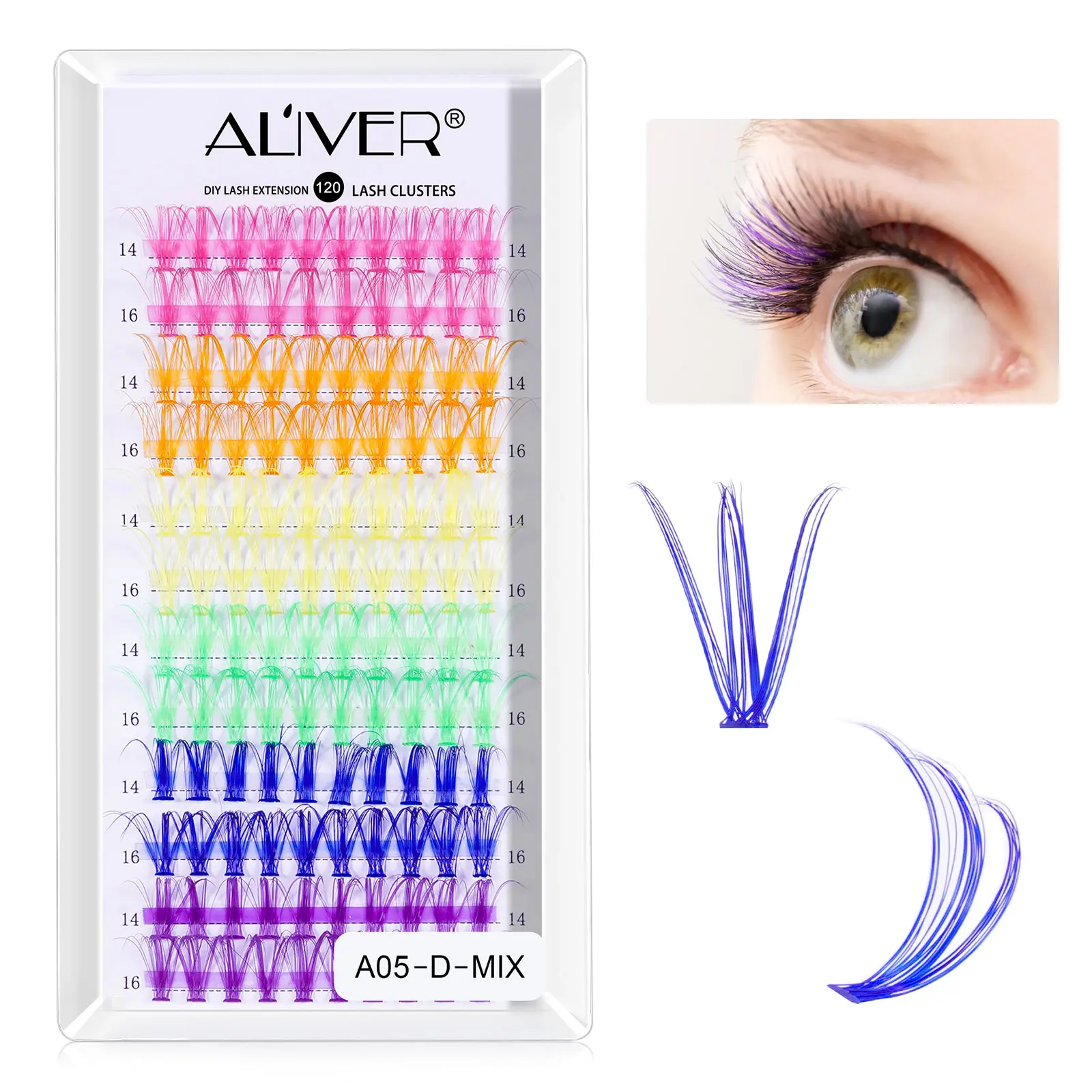 Aliver Colored Lash Clusters Individual Lashes-Eyelash Extension Colorful