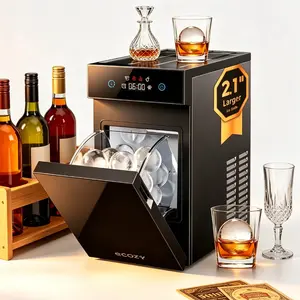 ecozy 2.1 Inch Clear Ice Ball Maker, 48 pcs/Day, 8H Timer, 1 pc in 30 Mins, Minimal Footprint Sphere Ice Maker, Self-Cleaning, CrystalFlux Technology Round Ice Maker for Home Bar Whiskey & Bourbon fathersdaygiftideas