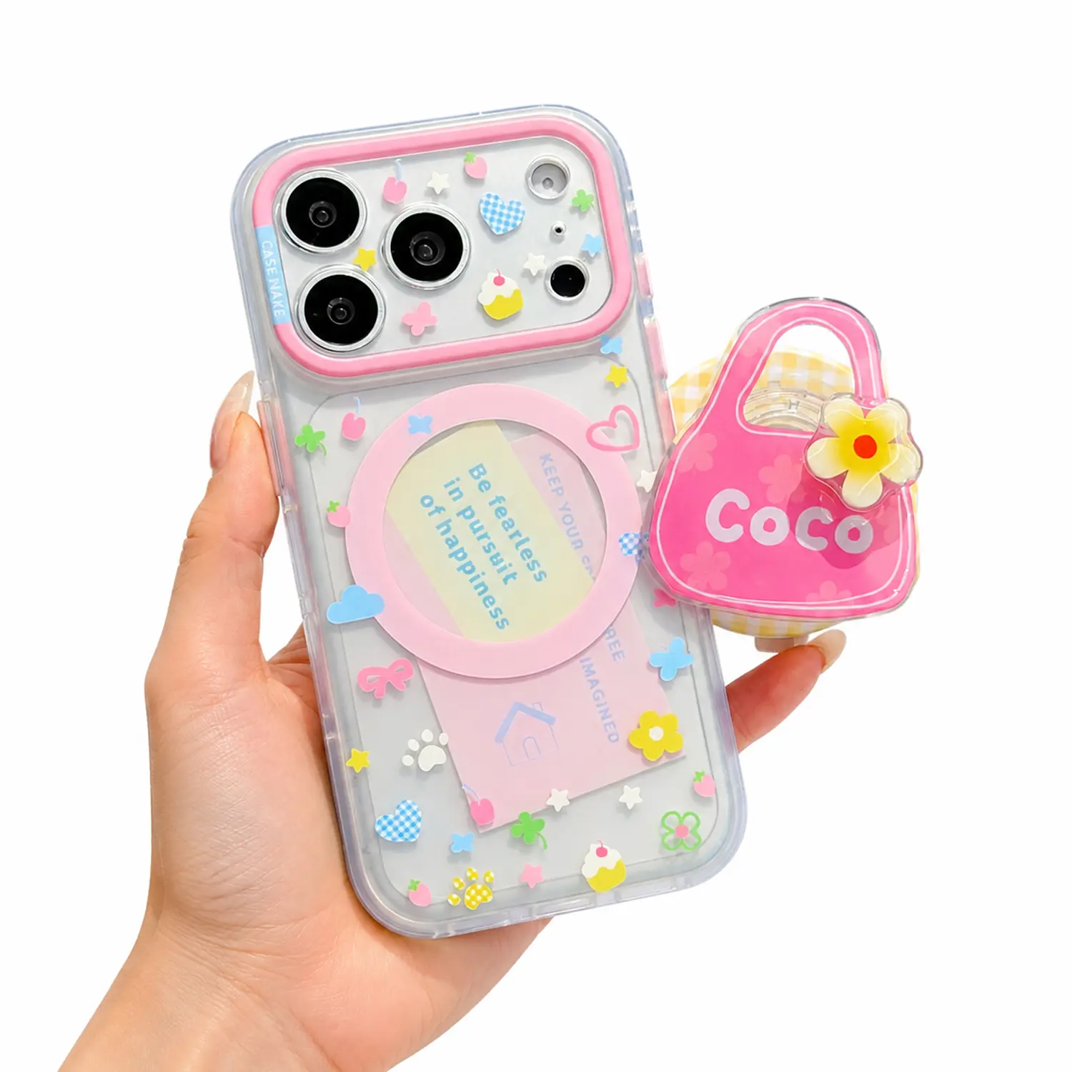Cute Cartoon MagSafe iPhone Case for iPhone 17/16/15 Pro Pro Max | 3D Cartoon Pattern Detachable Magnetic Stand, Shock‑Absorbing Drop Protection, Beach Style Phone Cover For Women Girls