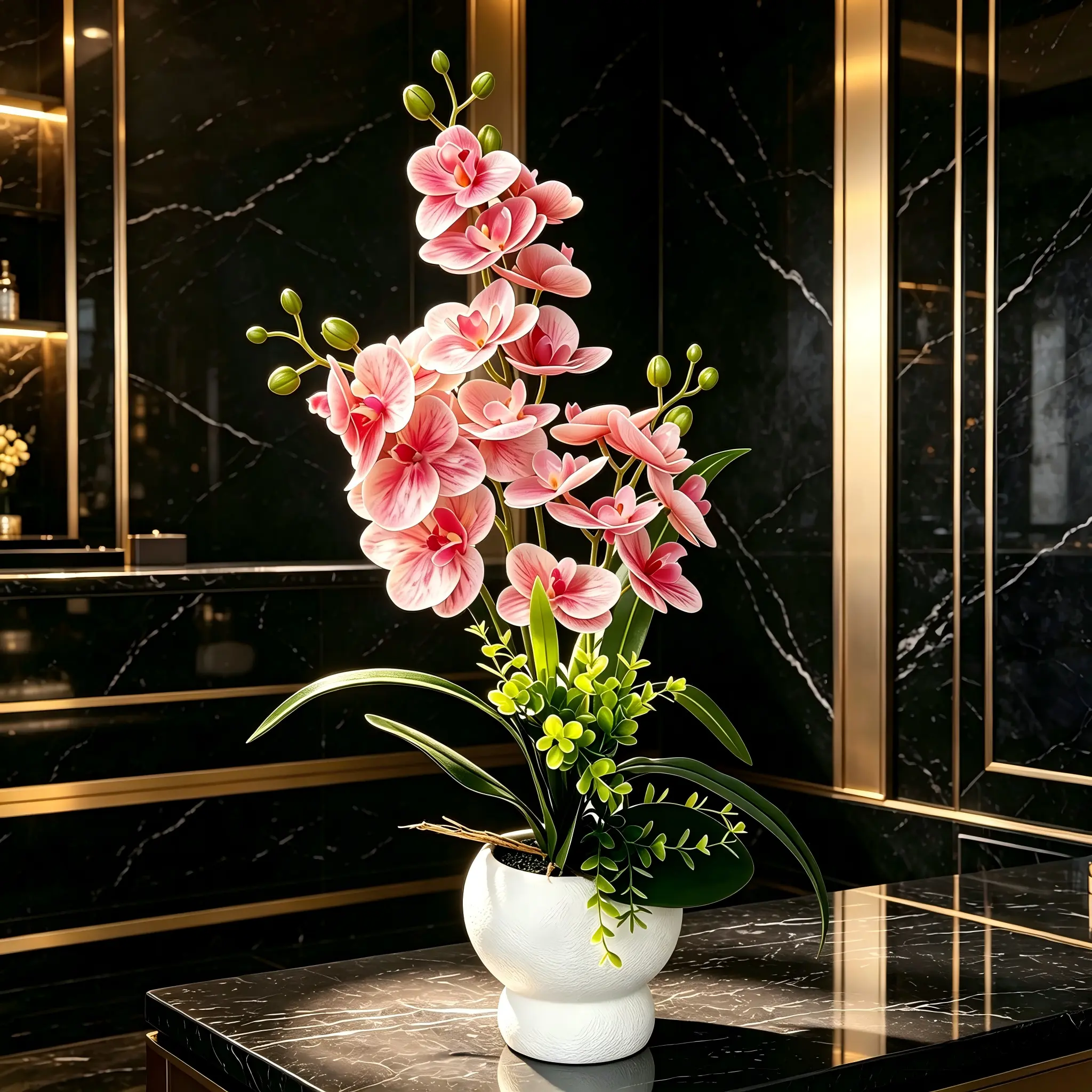 Artificial Pink Phalaenopsis Orchid Potted Plant, Realistic Fake Flower, Low-Maintenance Indoor Home Decor, Ideal Gift for Weddings