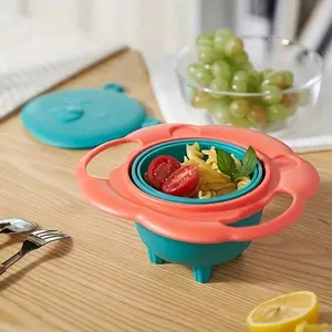 Lion Style Kids Balance Bowl with Lid, Dual Handle Non-Tip Bowl, Rotatable Stable Design, Ideal for Feeding Training, Perfect Gift