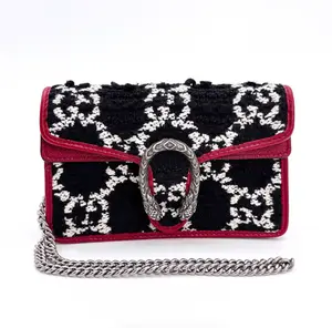 Pre-owned GUCCI GG Monogram Super Mini Dionysus Shoulder Bag Black White Romantic Cherry