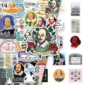 100pcs Shakespeare Stickers Set (2 Repeating Designs) - Literary Classic Decals for Journals, Phones & Skateboards
