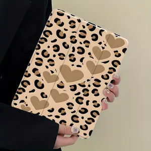 Animal Print Heart Design Three-Tier Stand iPad Case,Transparent Acrylic Hard Back,Pencil Slot & Charger Port,Tablet Protective Cover,Fits iPad 10.5/10.9/11/12.9 inch,Shock-resistant Protective Case Suitable for Offices Schools Homes