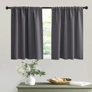 Short Grey Blackout Curtains for Small Bedroom Window, Insulating UV Blocking Drapes for Kitchen Cafe Basement Garage, Privacy Tiers for Bathroom Window, Width 42 by Length 36, Set of 2