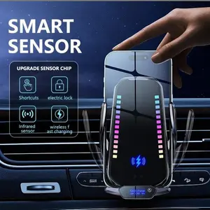 Wireless Car Charger Vent Mount Phone Holder, Wireless Fast Charging, Environment Light Dashboard Bracket, Compatible with iPhone & Android Phones, Car Accessories
