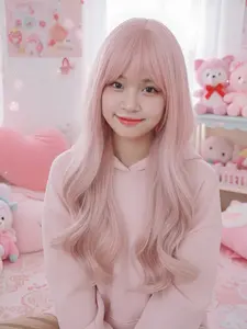 Baby Pink Long Wavy Wig for Women, Heat Resistant Fiber Cute Natural Lolita Wig, Perfect for Dress-Up & Playtime, Soft Synthetic Hair, Loose Wave Wigs, Body Wavy Wigs, Fluffy Wave Wig