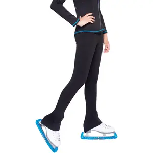 Girls Black High Waist Figure Skating Pants Leggings Skate Training Wear for Kids Teens Practice